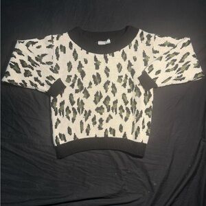 80s White and Green Scattered Spots Knitted Sweater